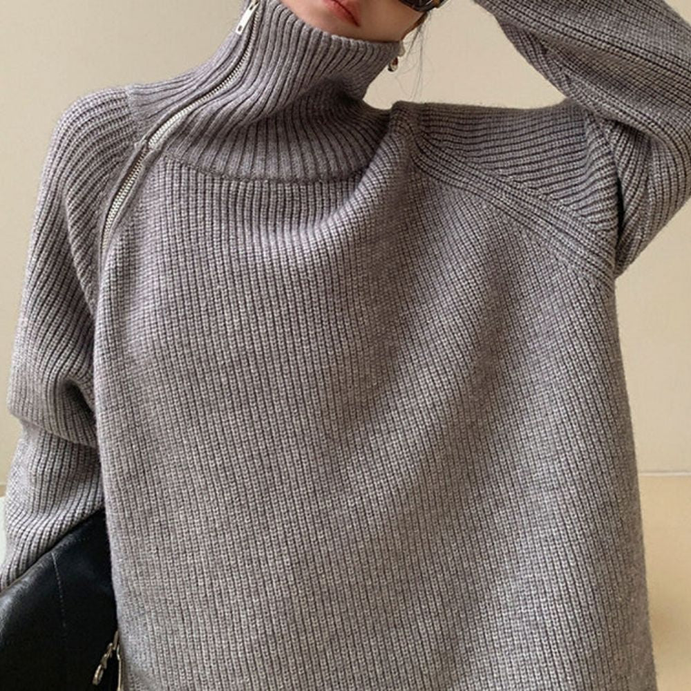 Grey Plain High Neck Sweater