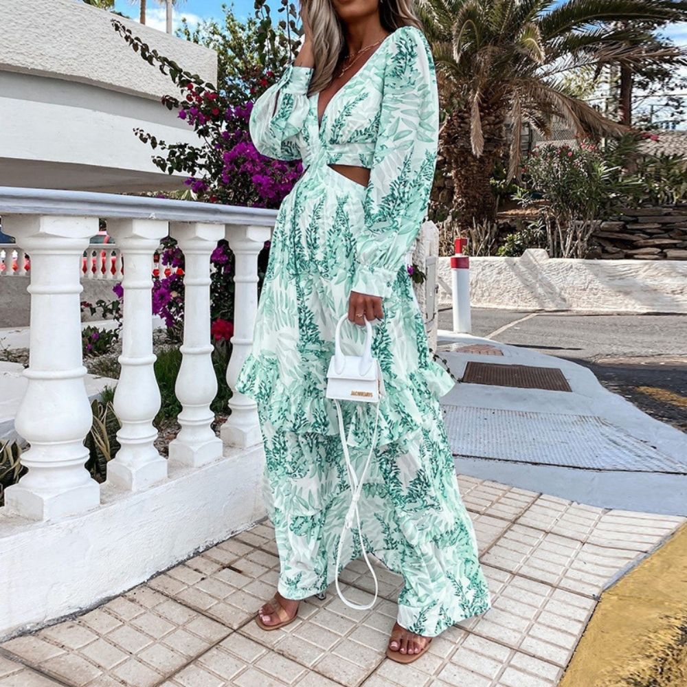 Boho Print Long Backless Dress