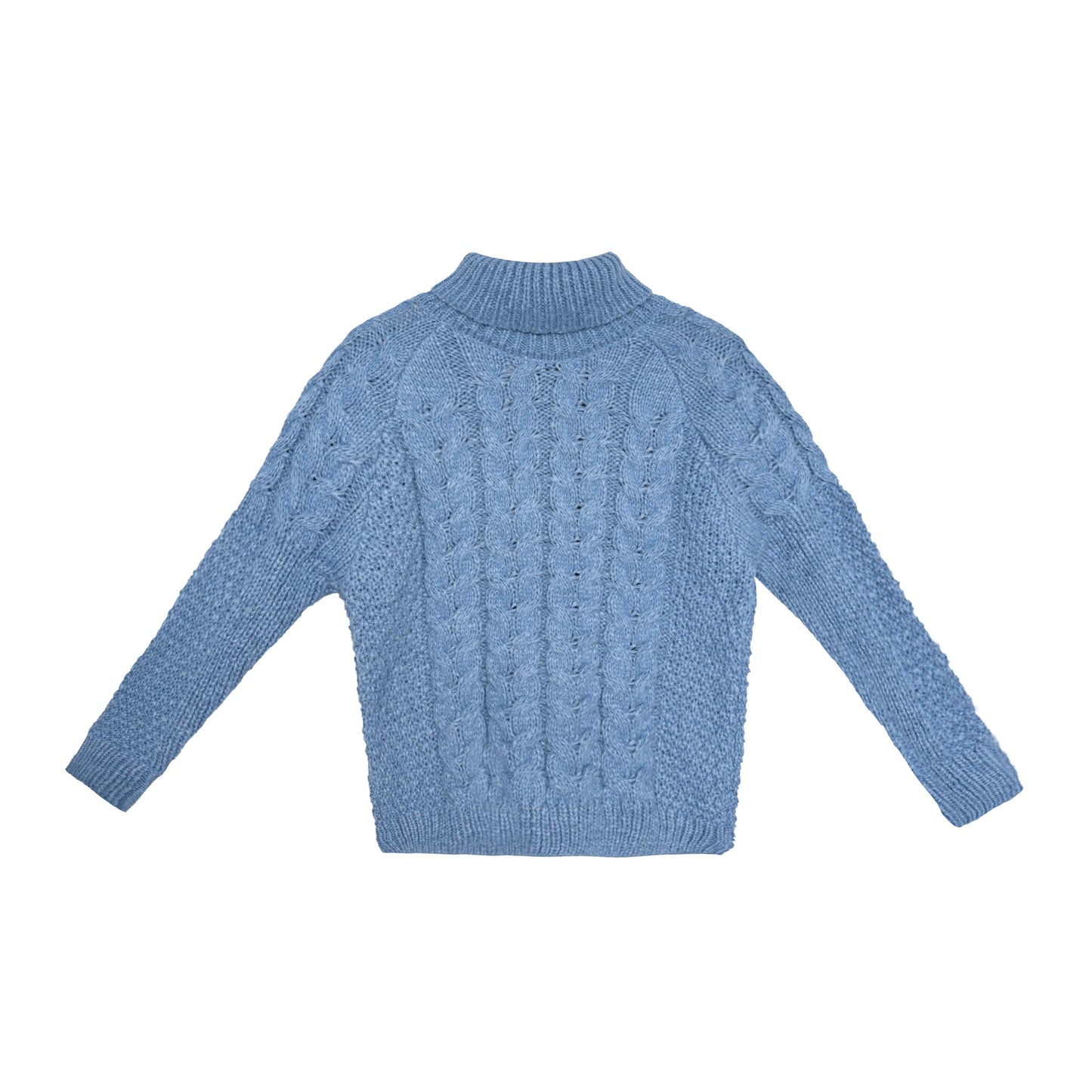 Roll neck cable knit jumper in blue
