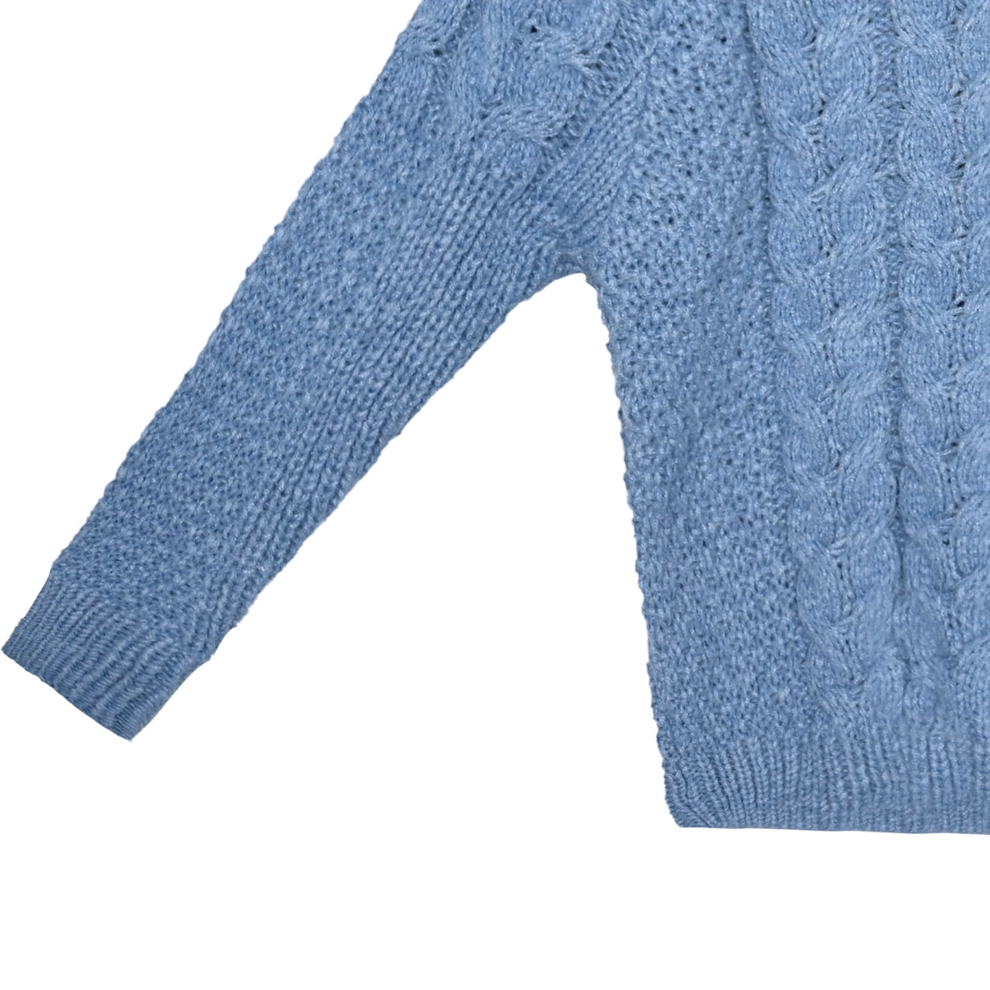 Roll neck cable knit jumper in blue