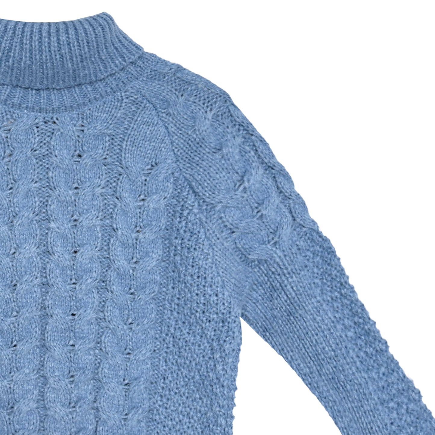 Roll neck cable knit jumper in blue