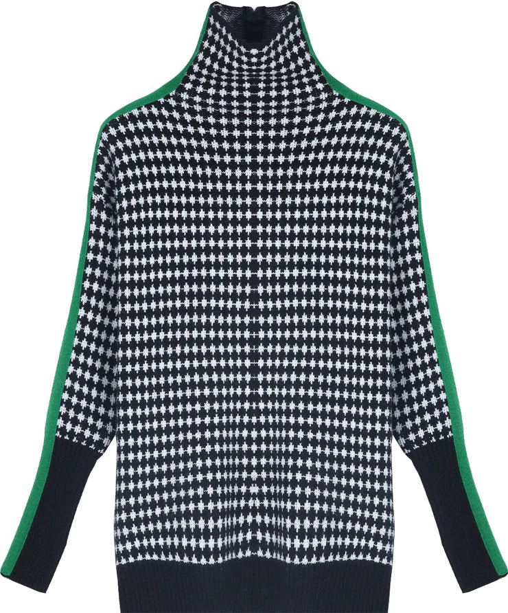Green Stripe Black and White Diamond Print Sweater