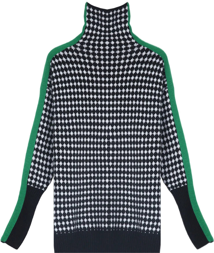 Green Stripe Black and White Diamond Print Sweater
