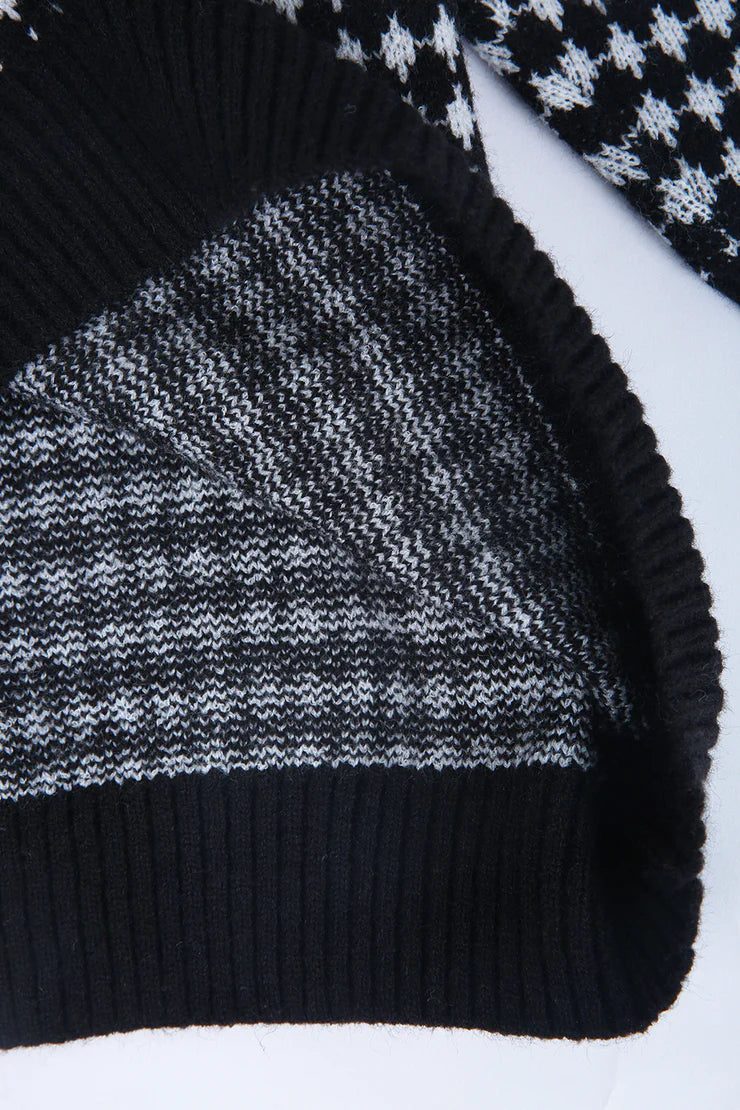 Green Stripe Black and White Diamond Print Sweater