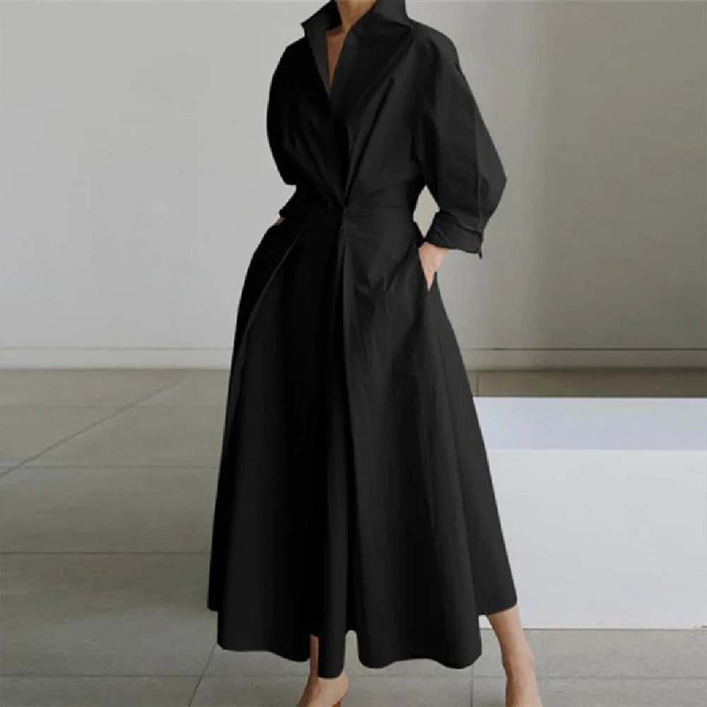 Fold Over Collar Side Pocket Maxi Dress