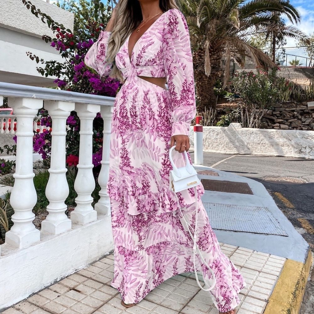 Boho Print Long Backless Dress
