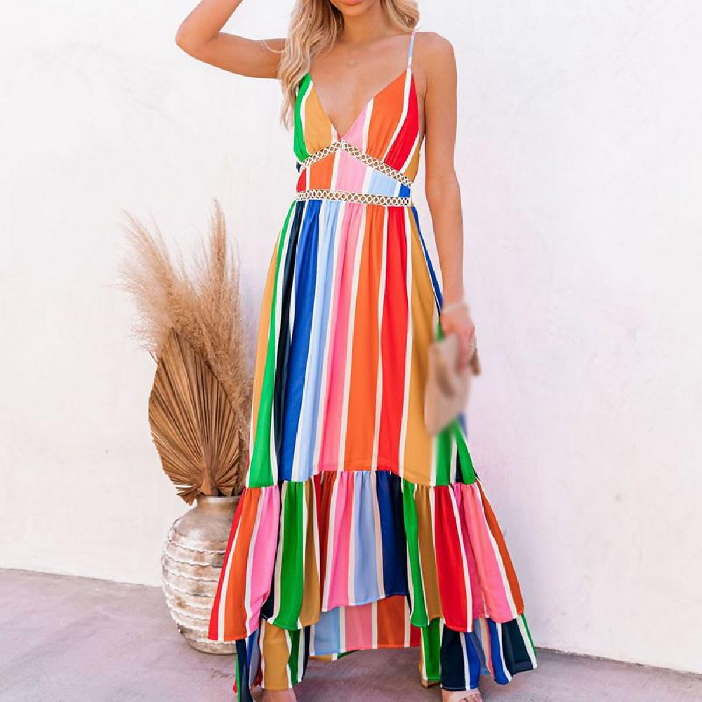 Multi Rainbow Print Maxi Dress