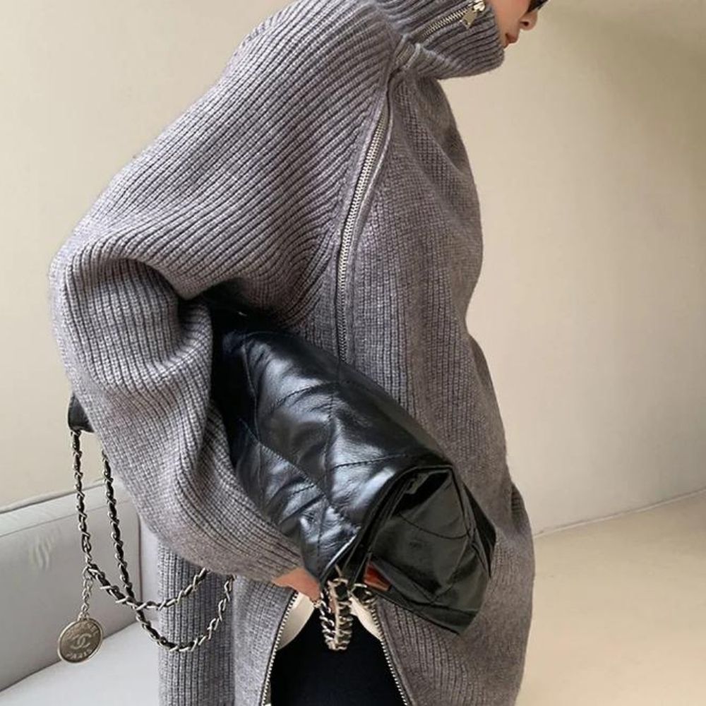Grey Plain High Neck Sweater
