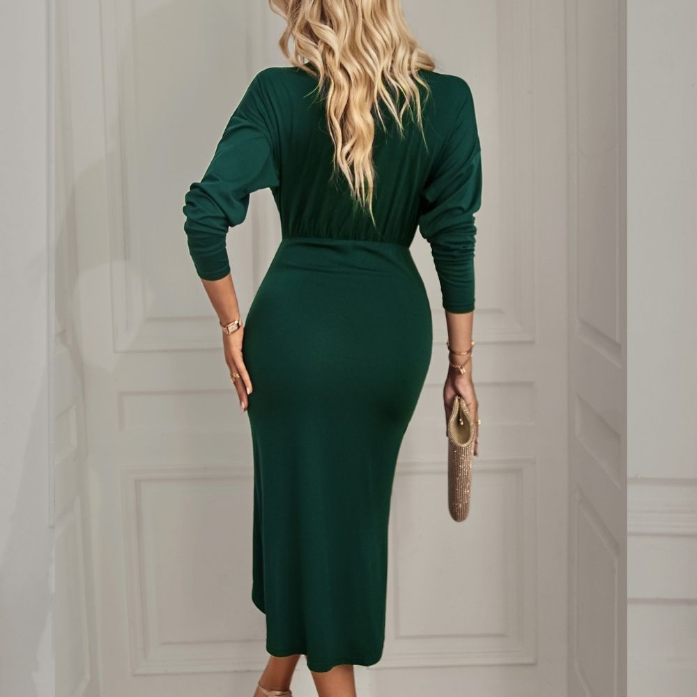 Ruched Tulip Hem Surplice Dress