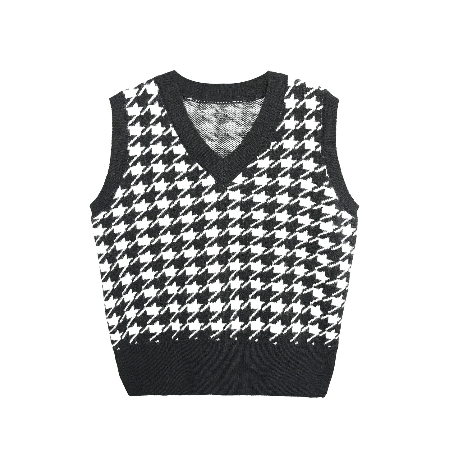 V-Neck Houndstooth Vest Without Undershirt
