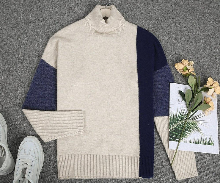 Comfy High Neck Color Block Sweater