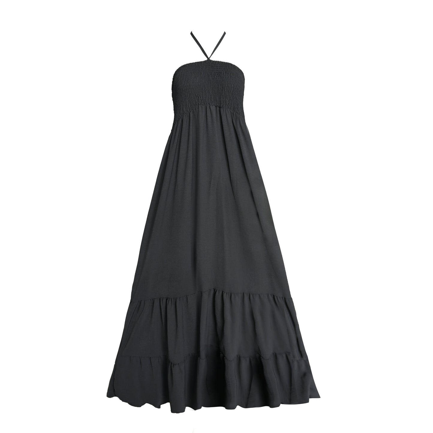 Shirred Ruffle Hem Halter Neck Dress