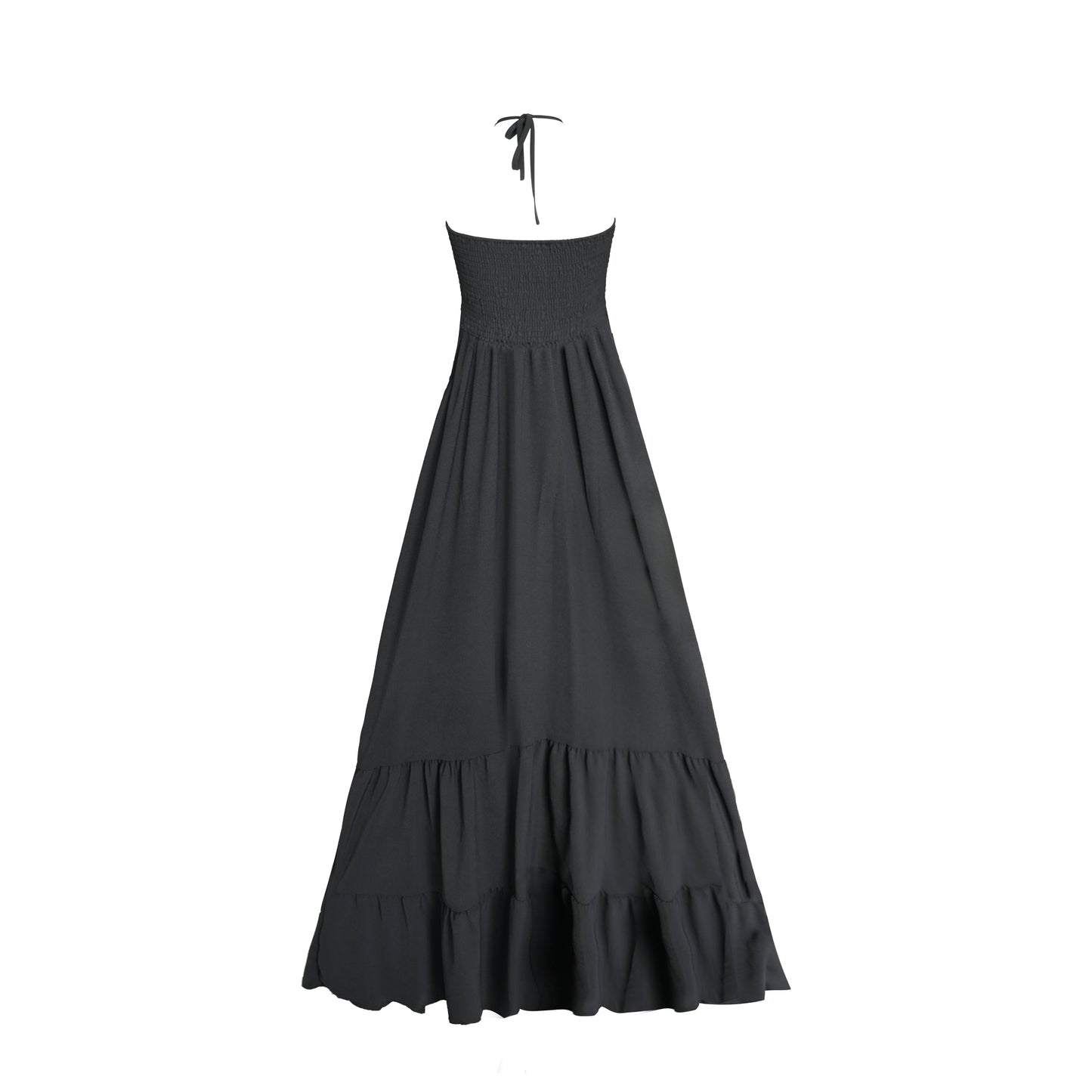 Shirred Ruffle Hem Halter Neck Dress