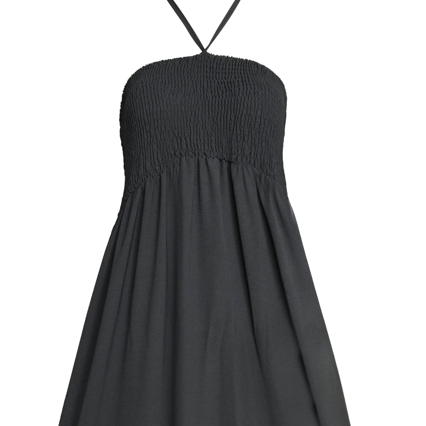 Shirred Ruffle Hem Halter Neck Dress