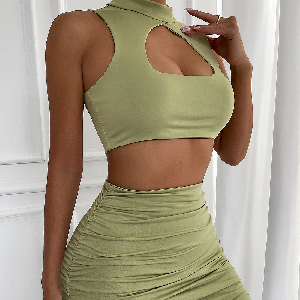 Mock Neck Cutout Tank Crop Top & Skirt Set