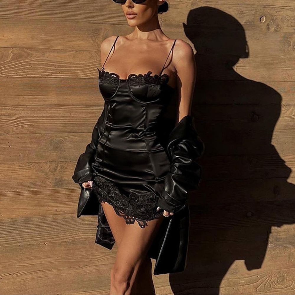 Satin Cami Mini Dress With Lace Detail