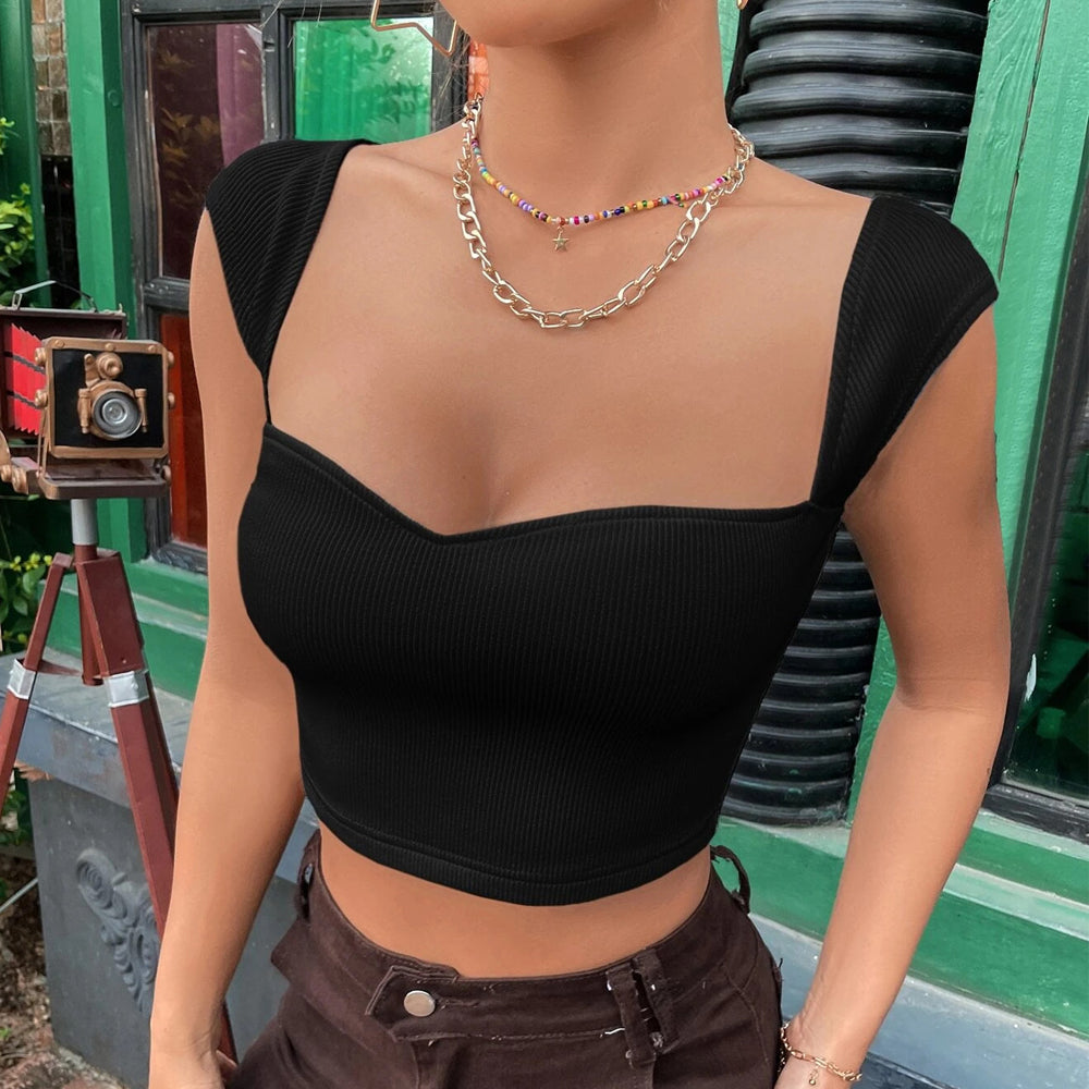 Sweetheart Neck Rib Knit Crop Tee