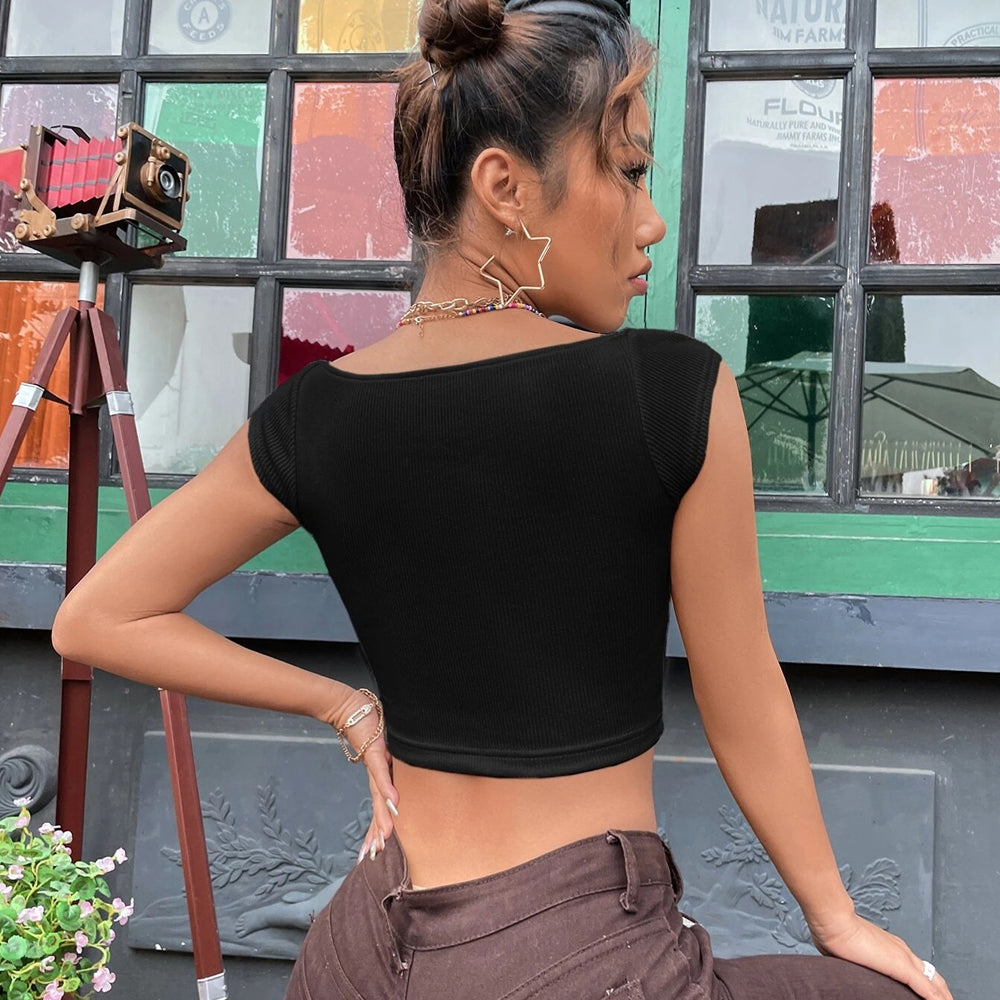 Sweetheart Neck Rib Knit Crop Tee
