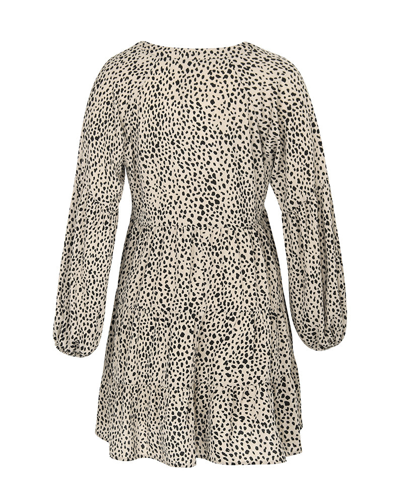 Leopard Print V-Neck Long-Sleeved Dress