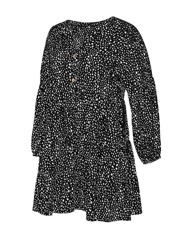 Leopard Print V-Neck Long-Sleeved Dress