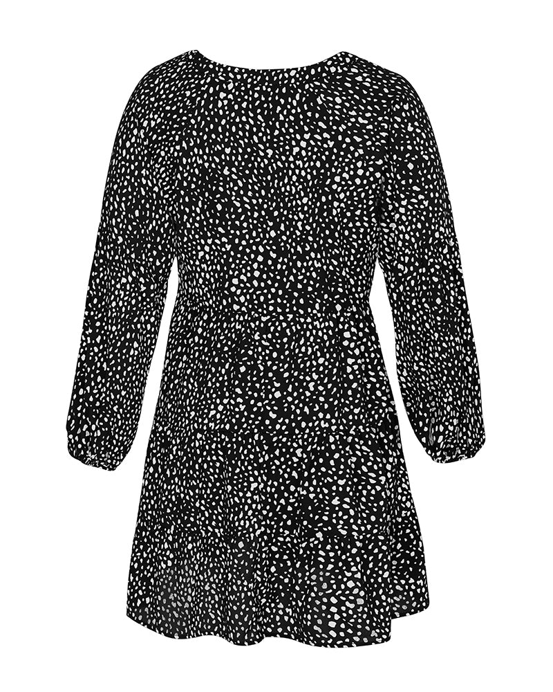 Leopard Print V-Neck Long-Sleeved Dress