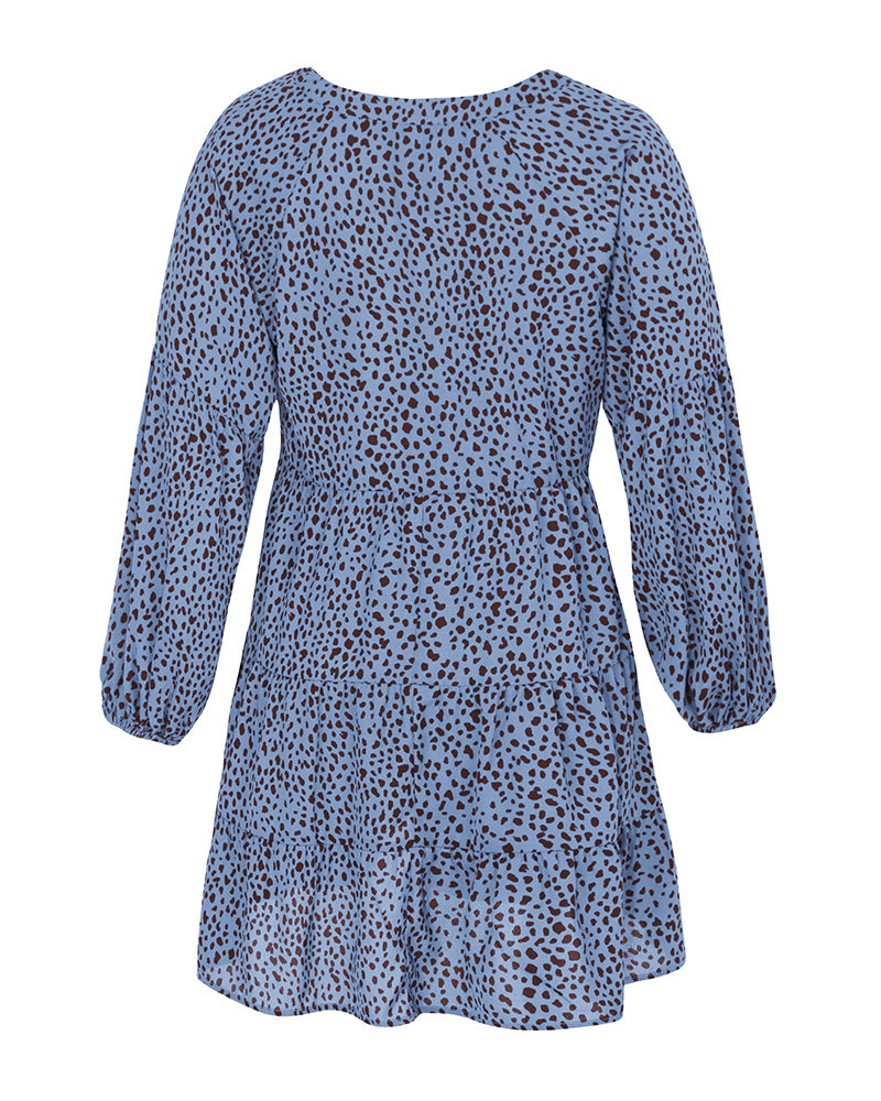 Leopard Print V-Neck Long-Sleeved Dress