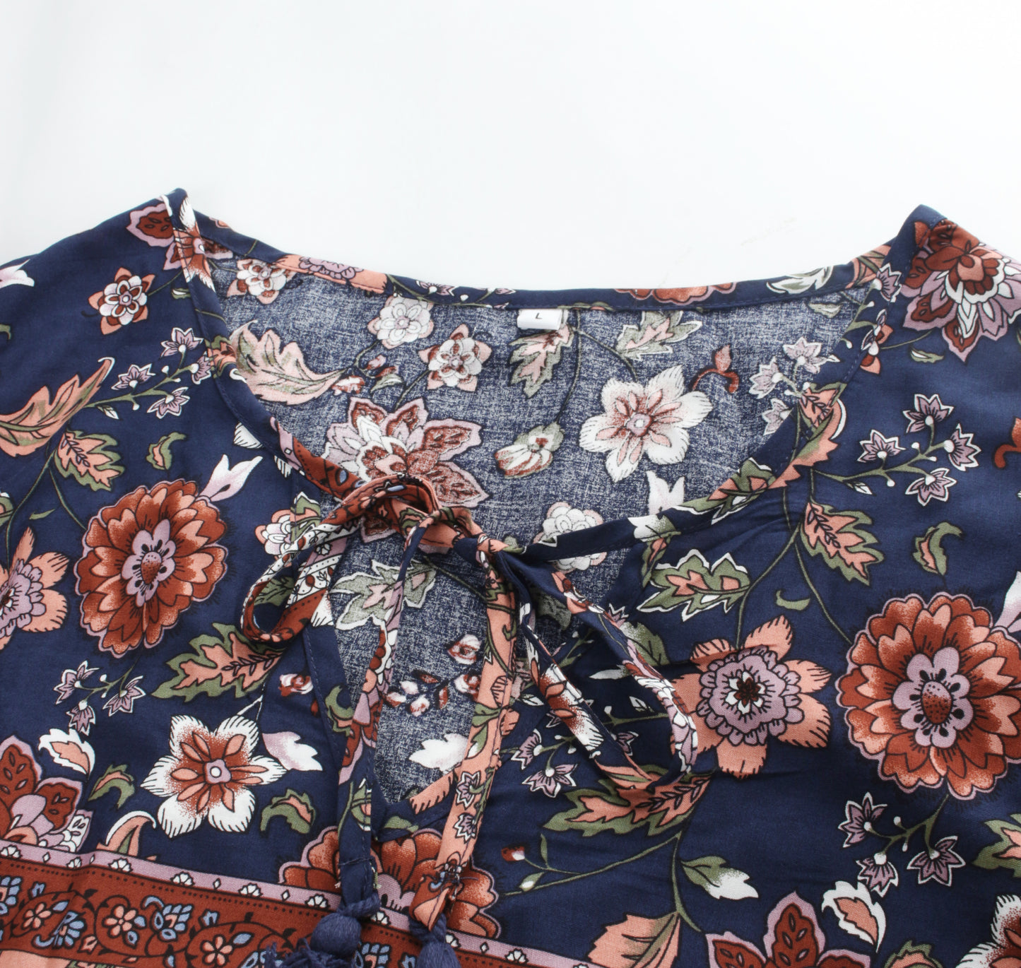 Floral Print Tie Neck Puff Sleeve Ruffle Hem Smock Dress