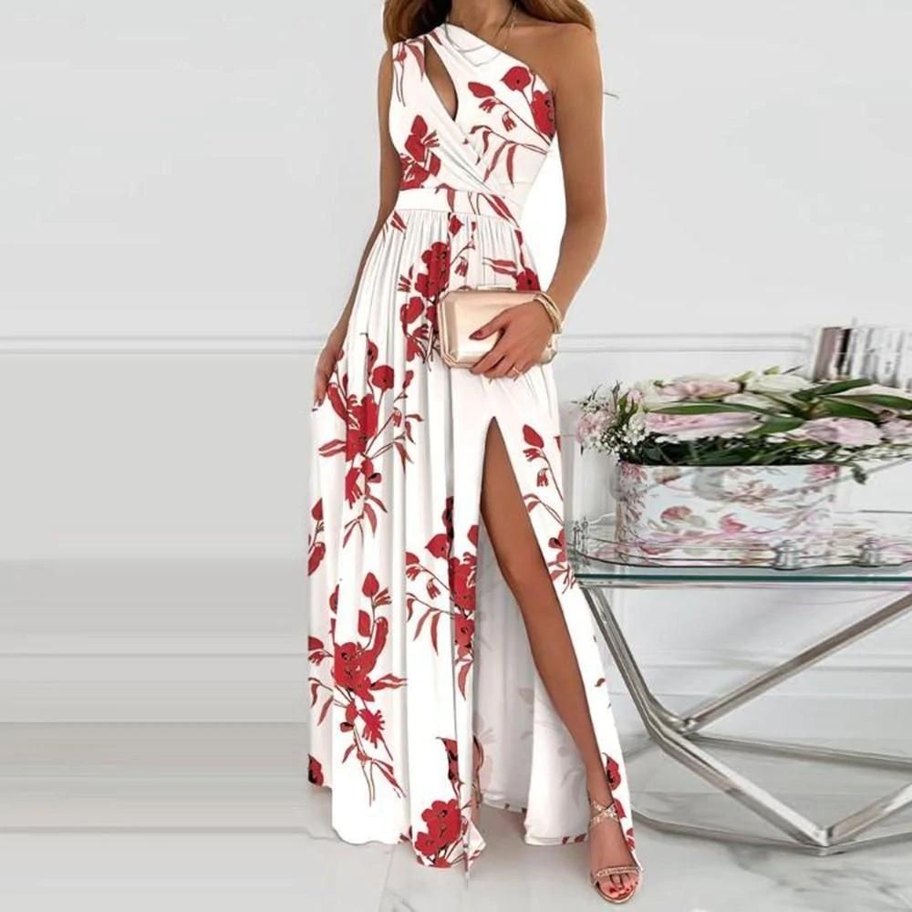 White maxi dress shop with red flowers