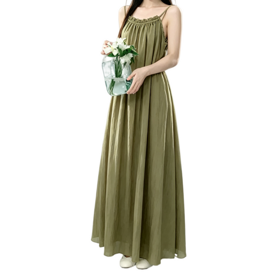 Sage Green Double Strap Textured Maxi Slip Dress – Your Ultimate Summer Resort Essential