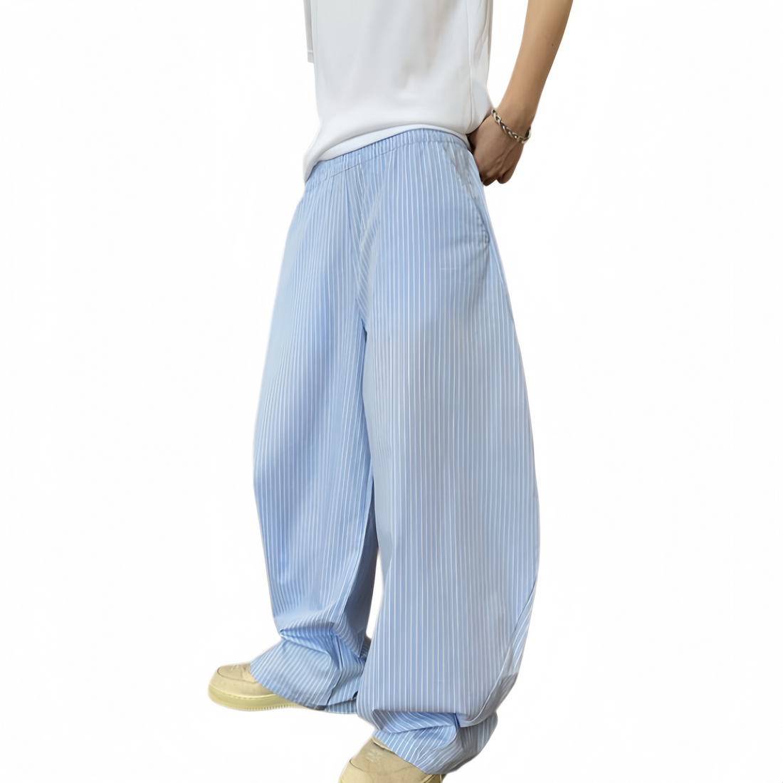 Summer Wardrobe Essential: Blue Vertical Striped Barrel Pants for Men