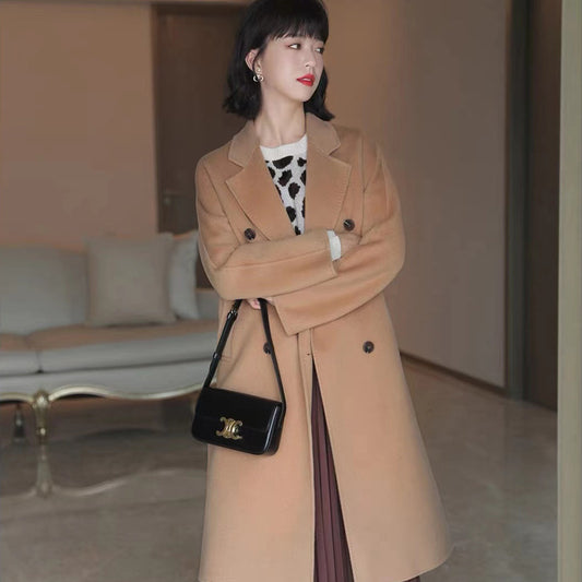 Vintage Lapel Long Sleeve Double Breasted Coat