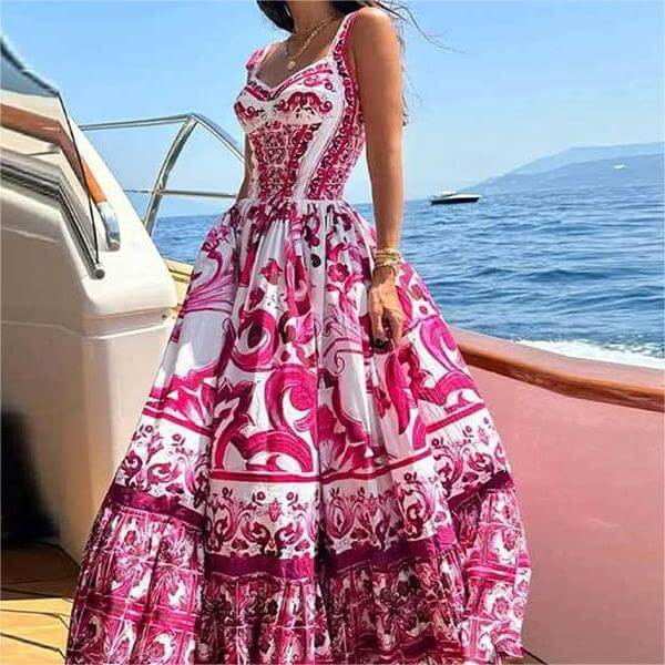 Bohemian Style Mid-Length Printed Halter Dress