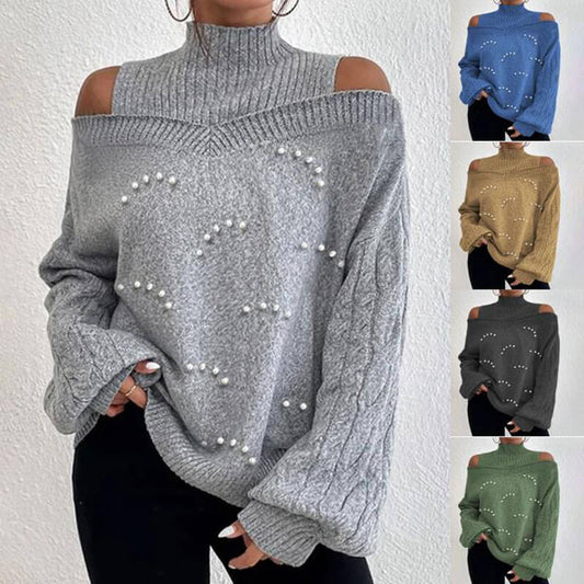 Autumn and Winter Solid Color Strapless Knit Sweater