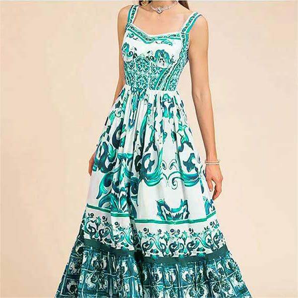 Bohemian Style Mid-Length Printed Halter Dress