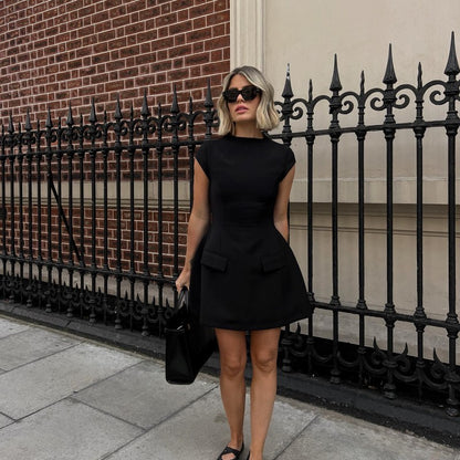 High Waist Mini Dress for Women – Summer Short Sleeve Bodycon Club Party Dress - Sexy A-Line Fit and Flare Style