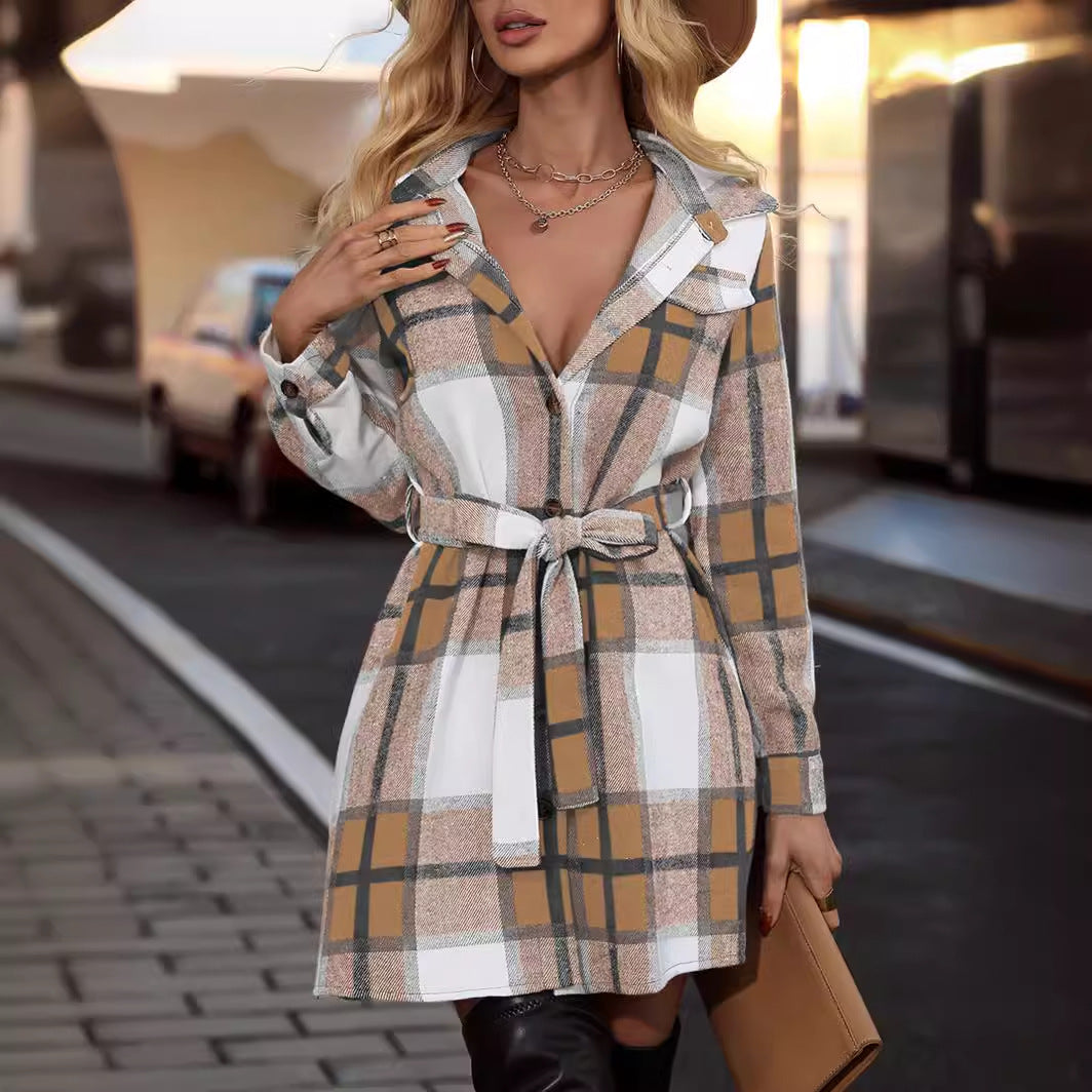 Fall and Winter Elegant Striped Plaid Dress