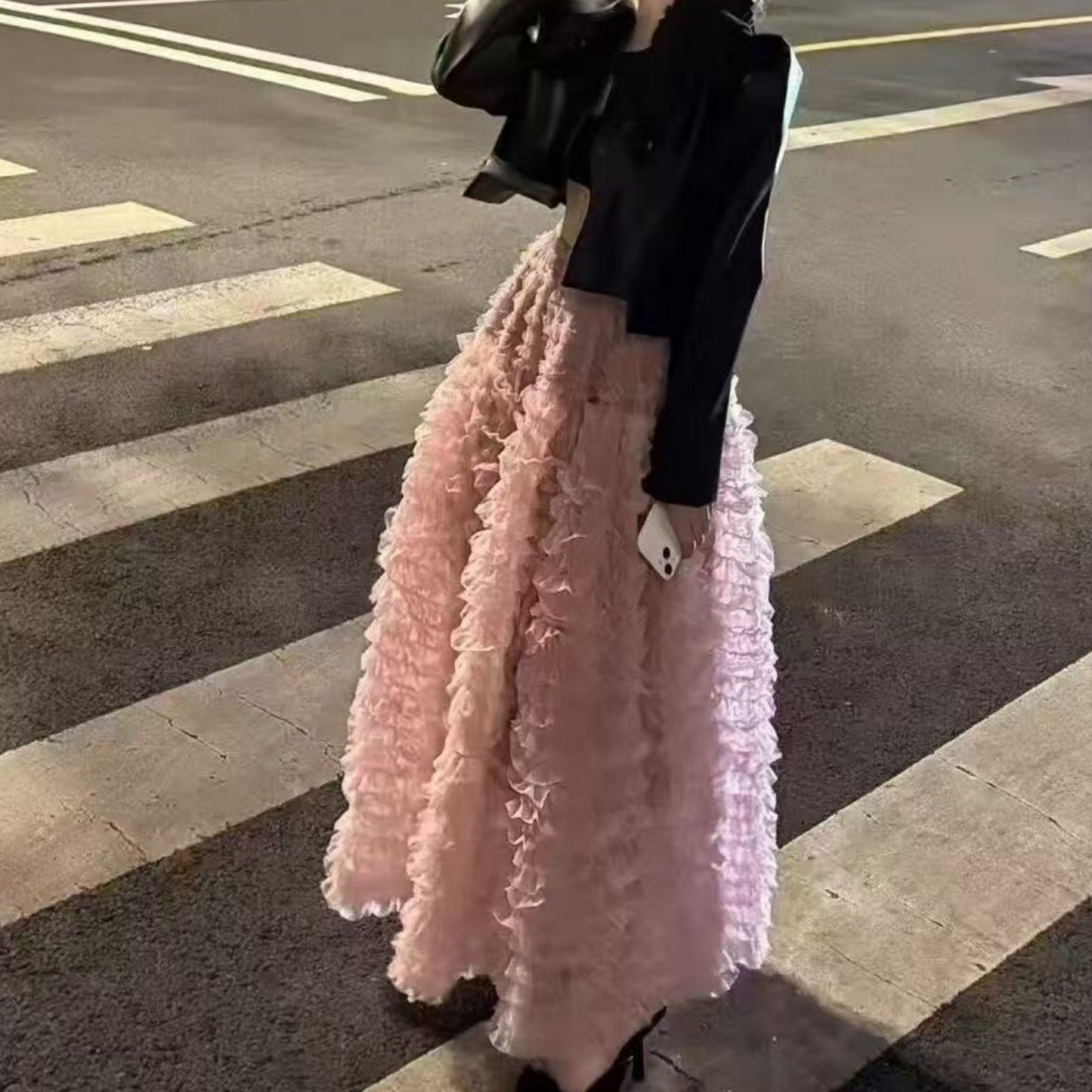 REINAREA New Spring Summer Women's Pleated Cake Tutu Tulle Skirt
