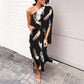 One Shoulder Maxi Dresses for Women 2025 Vacation Print Asymmetrical Flowy Boho Beach Wedding Guest Dresses