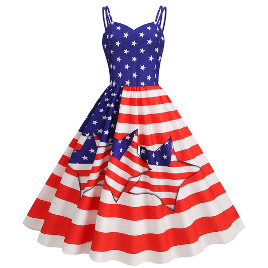 American Flag Printed Vintage Swing Dress