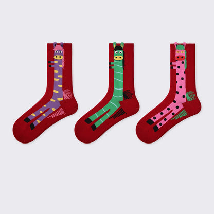REINAREA New Year, Spring Festival, Christmas & Birthday Red Festive Mid-Calf Socks【063】