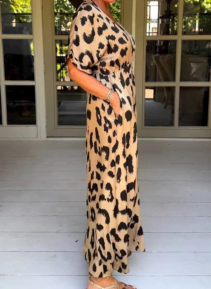 Wild Leopard V-Neck Maxi Dress