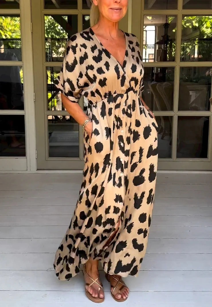 Wild Leopard V-Neck Maxi Dress