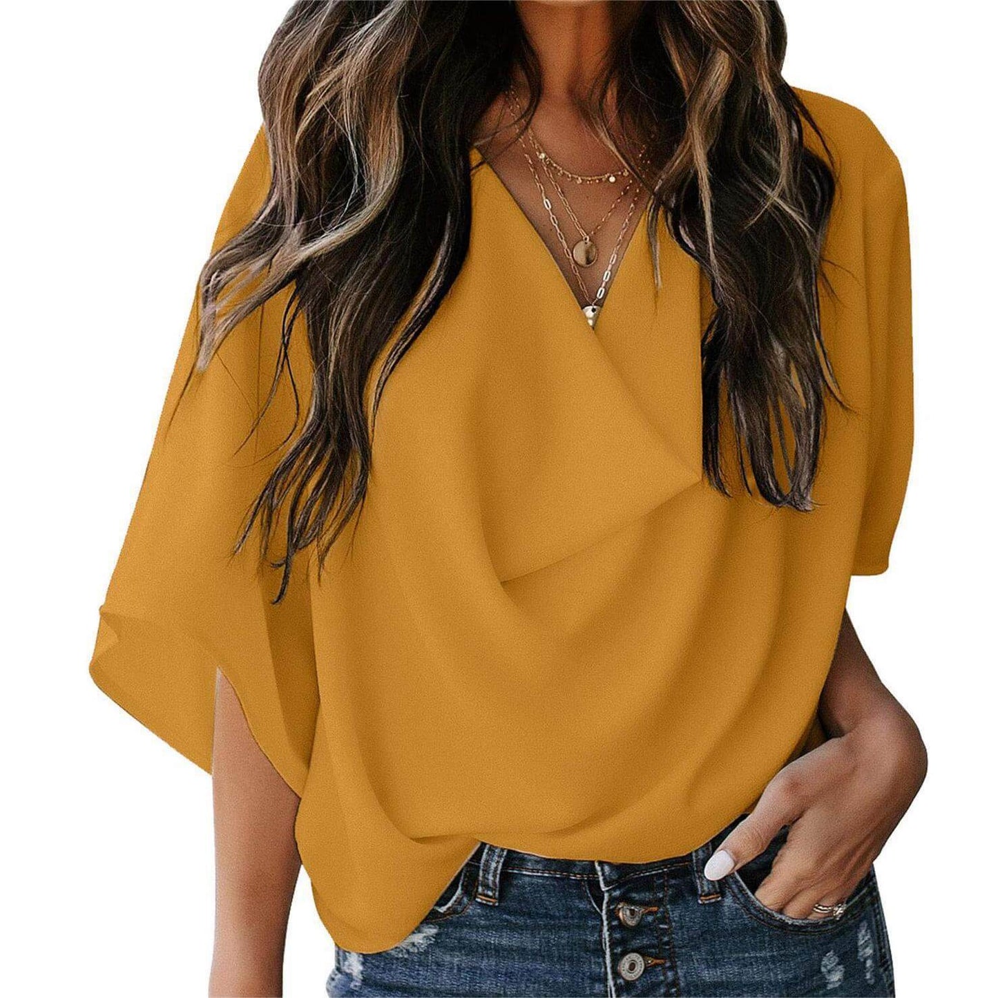 Chiffon loose v-neck blouse