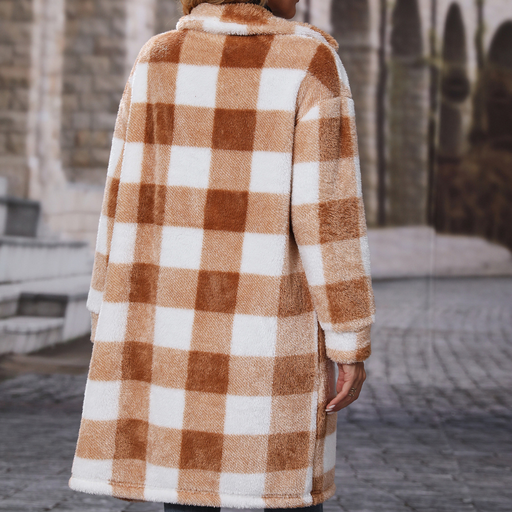 Simple Plaid Pocket Single Breasted Coat