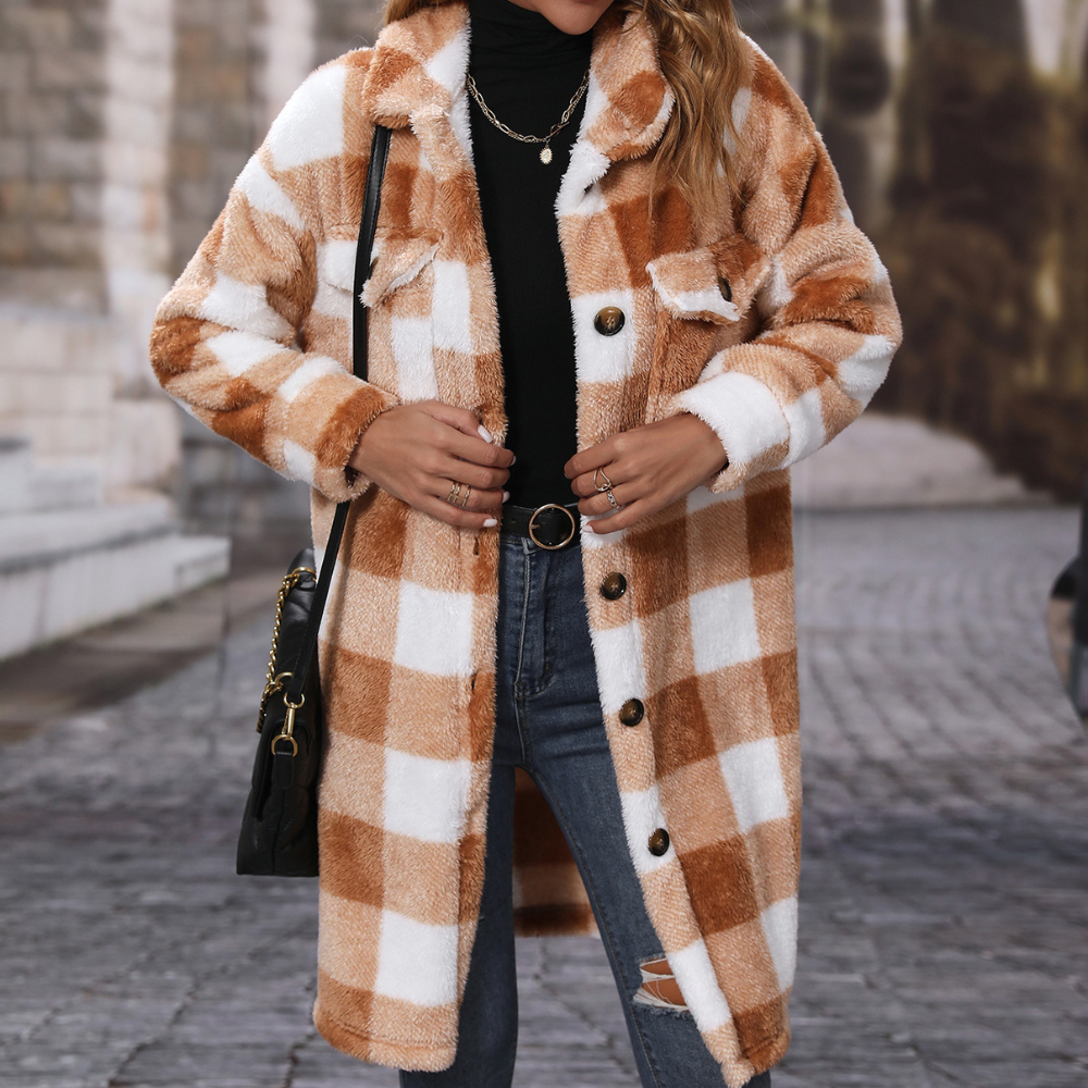 Simple Plaid Pocket Single Breasted Coat