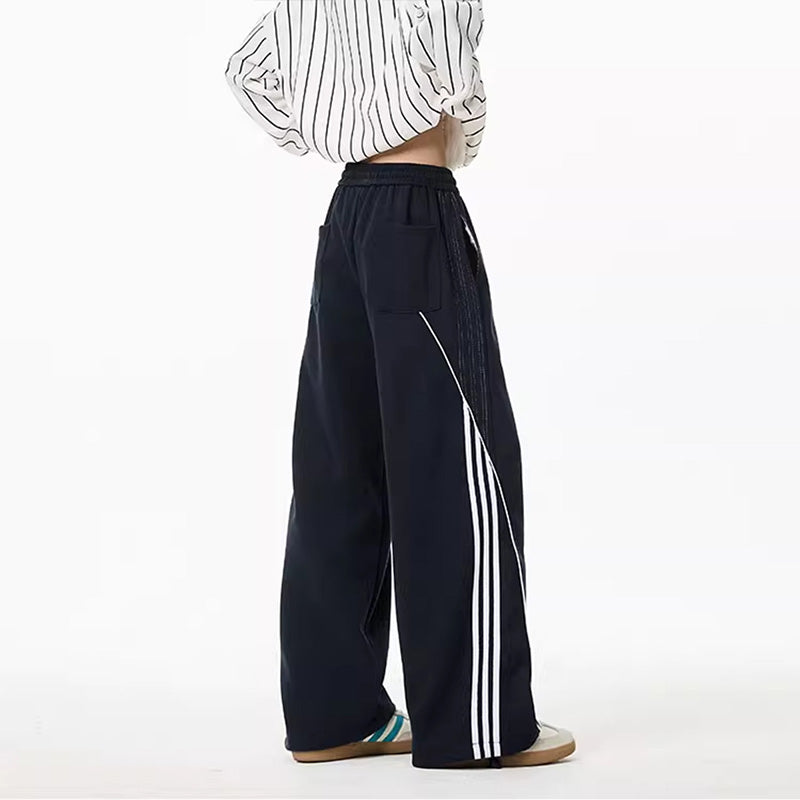 REINAREA Unisex Side-Striped Sweatpants - Loose Paneled Straight-Leg Wide-Leg Athletic Pants