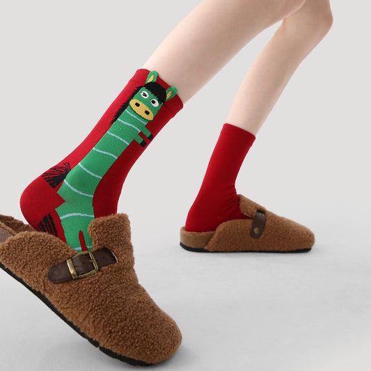 REINAREA New Year, Spring Festival, Christmas & Birthday Red Festive Mid-Calf Socks【063】