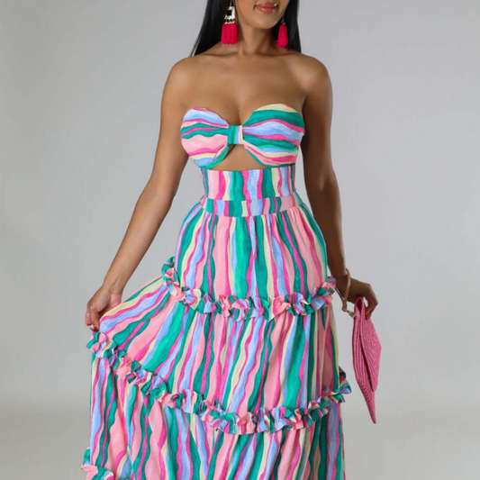 Strapless Striped Print Fashion Dress