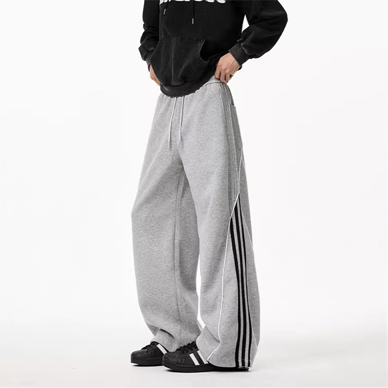 REINAREA Unisex Side-Striped Sweatpants - Loose Paneled Straight-Leg Wide-Leg Athletic Pants