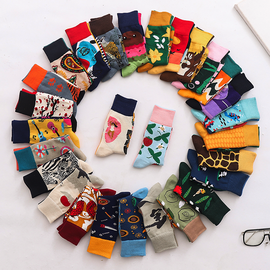 REINAREA Cartoon Pattern AB Asymmetrical Socks for Men & Women - Unique Mid-Calf Style Gift【065】